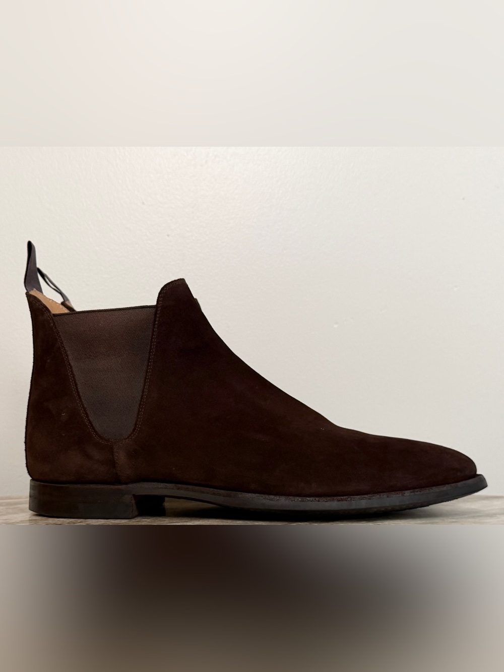 CROCKETT & JONES 9.5 D US/UK  8.5 E DARK BROWN SUEDE CHELSEA 8 BOOT $830